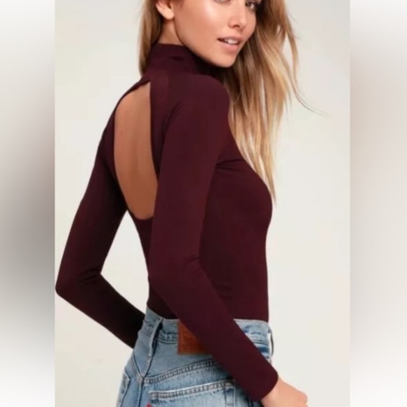 Free People Tops - Intimately Free People Maroon Open Back Mock Neck Long Sleeve Shirt